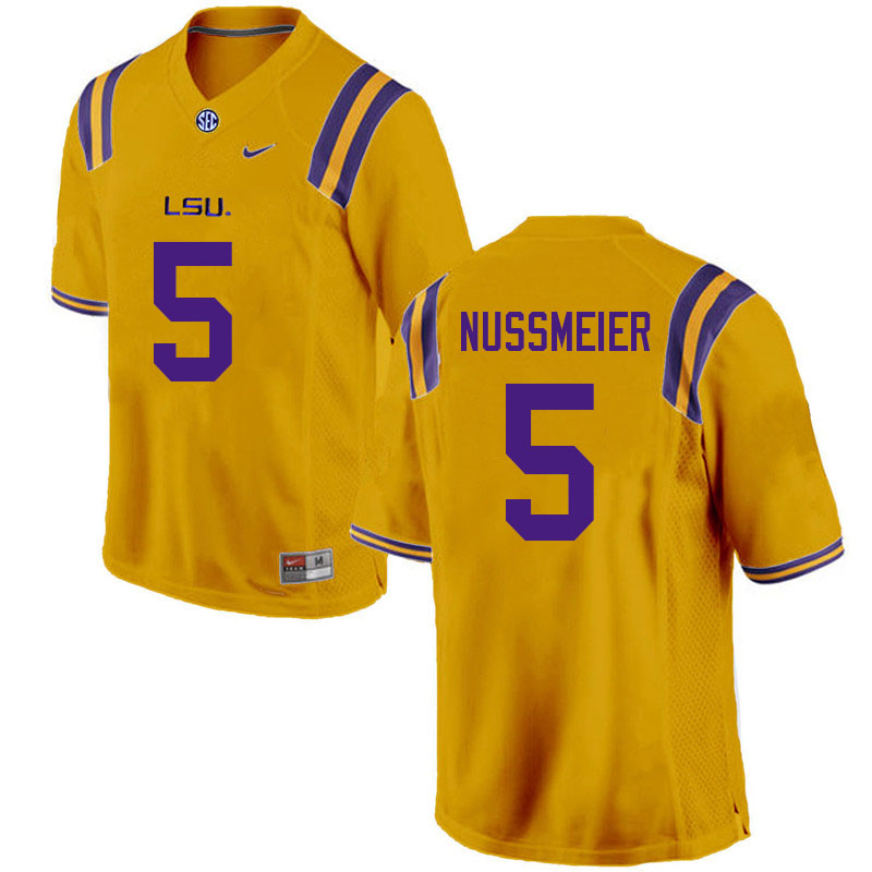 Men #5 Garrett Nussmeier LSU Tigers College Football Jerseys Sale-Gold